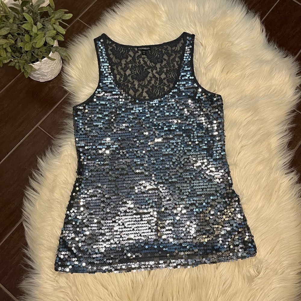 Express sequin grey tank top sz small